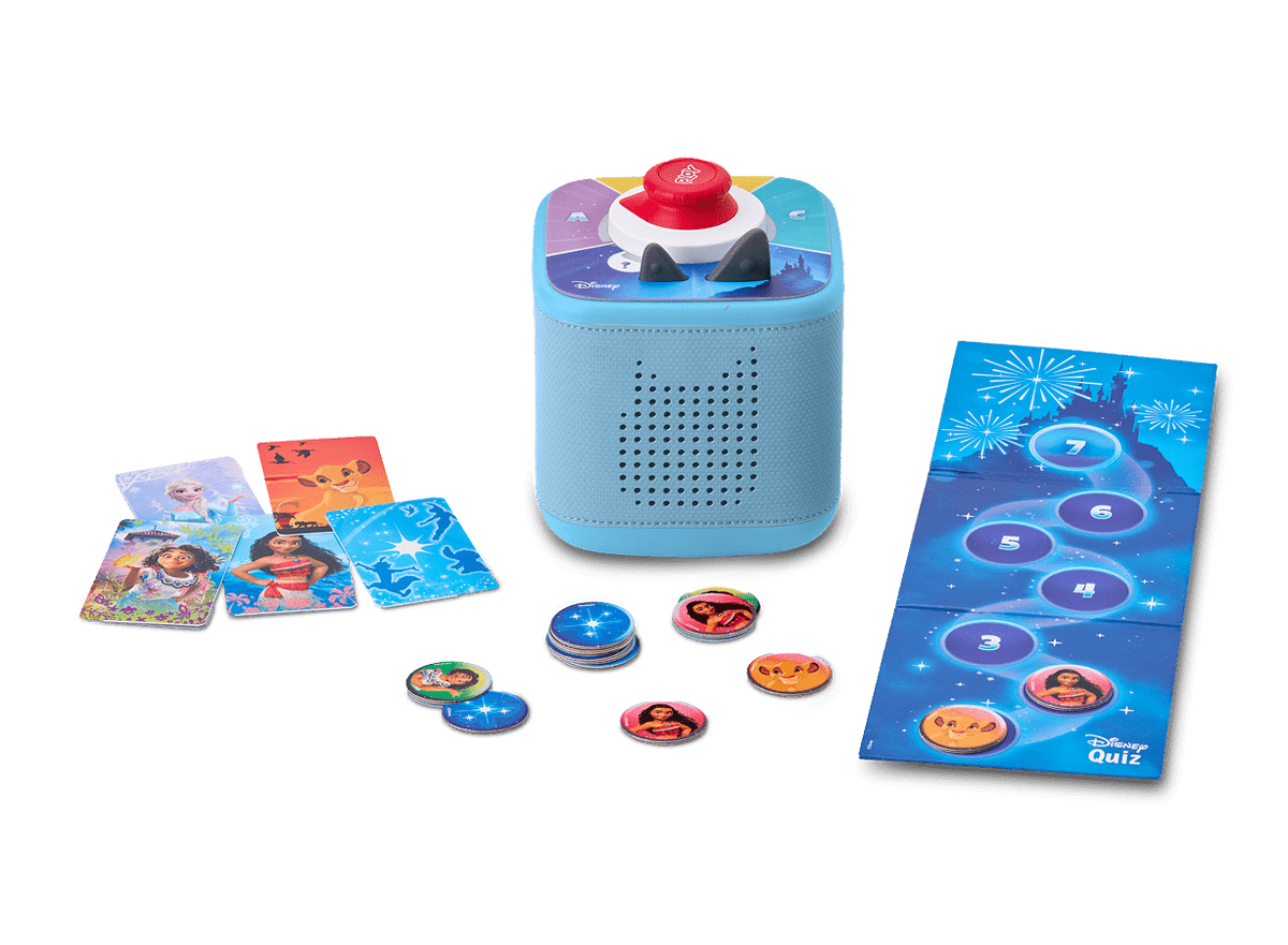 Disney game bundle with blue Toniebox 2, tonieplay controller and disney tonieplay game