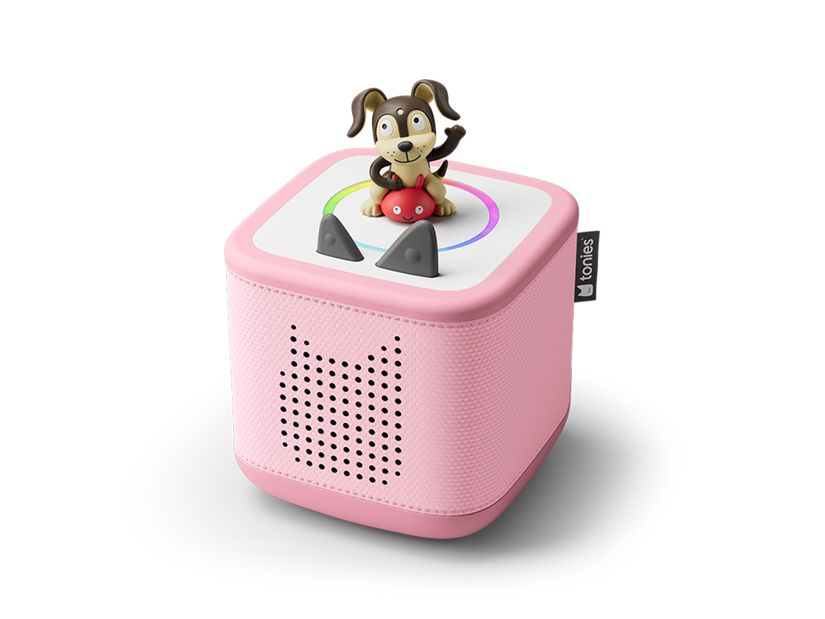 Cloud pink Toniebox 2, an audio player for kids with Playtime Puppy Tonie audio figurine