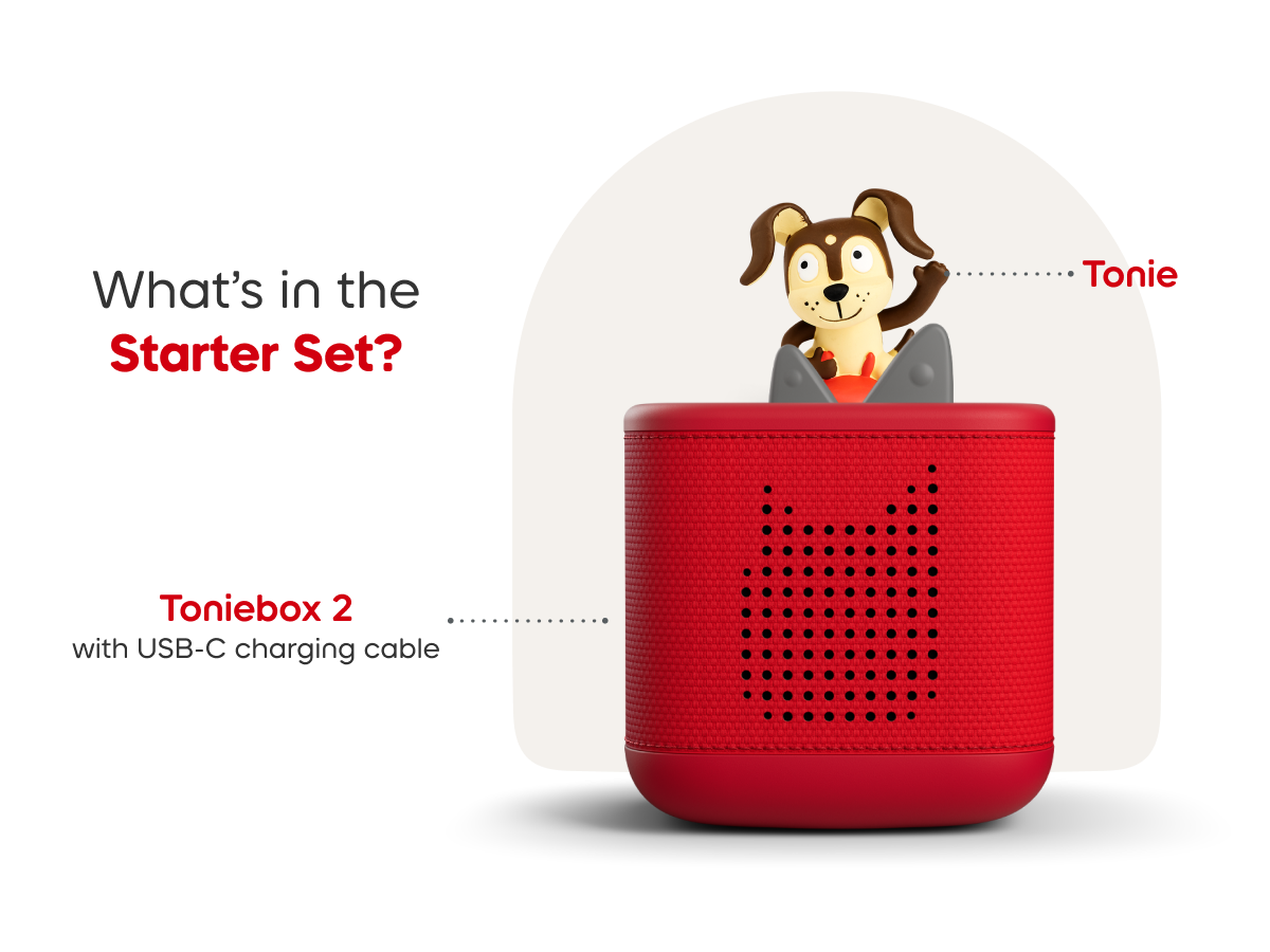 sunset red toniebox 2 starter set with playtime puppy tonie included components