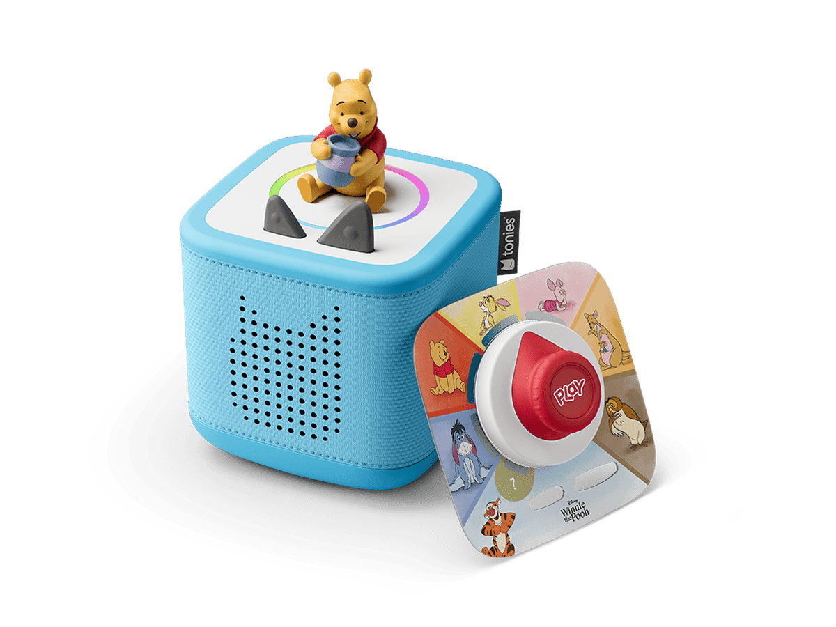 Toniebox 2 an audio player for kids with Winnie the Pooh Tonie audio figurine and Winnie the Pooh Tiggers Mixup Fixup Tonieplay Game