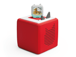 Full view of a Inventions and Innovation Clever Tonies on a red Toniebox