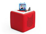 Full view of a Rebel Girls Creators Series Clever Tonies on a red Toniebox