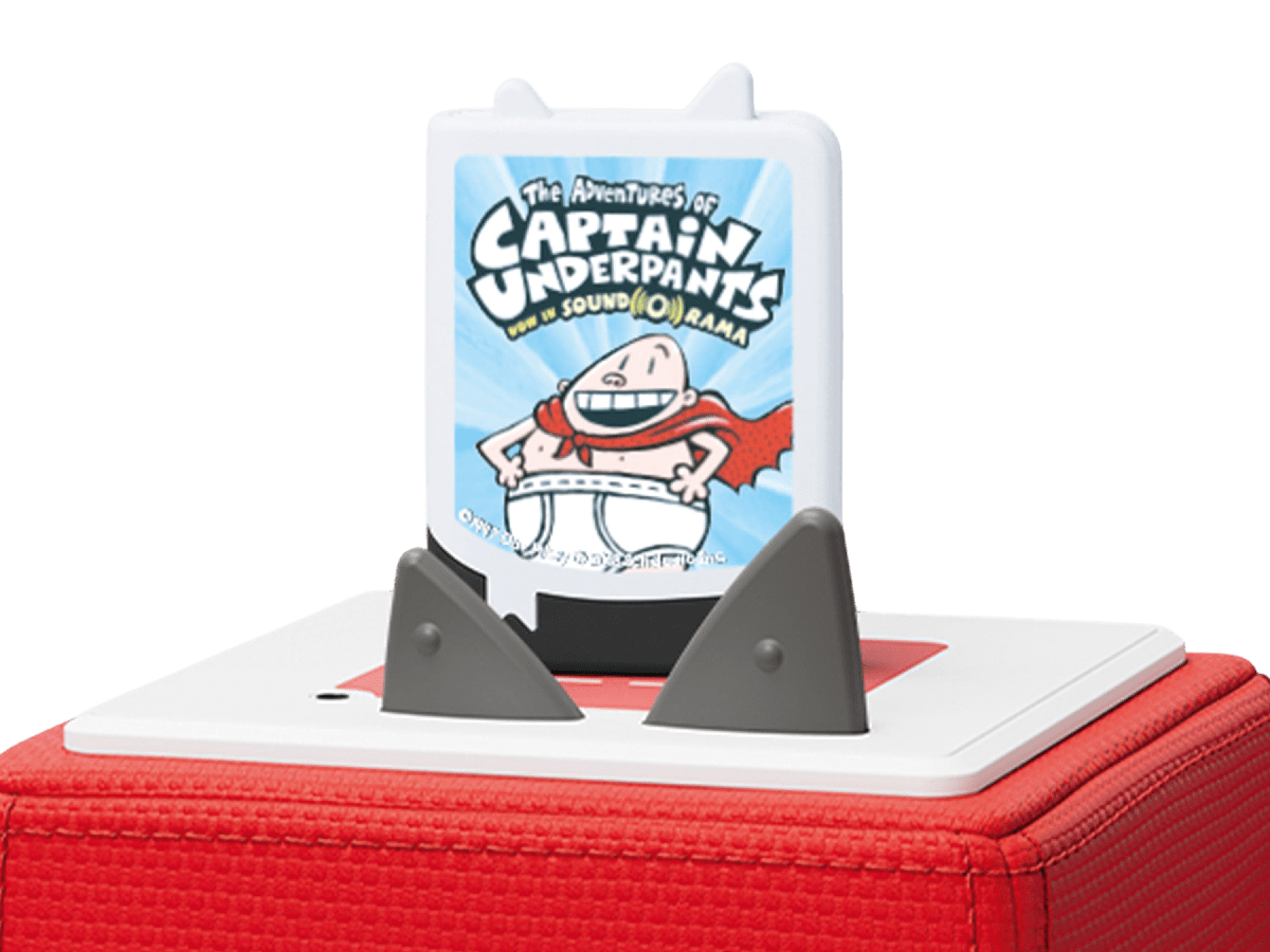 Single Captain Underpants Audiobook Tonie on a Red Toniebox