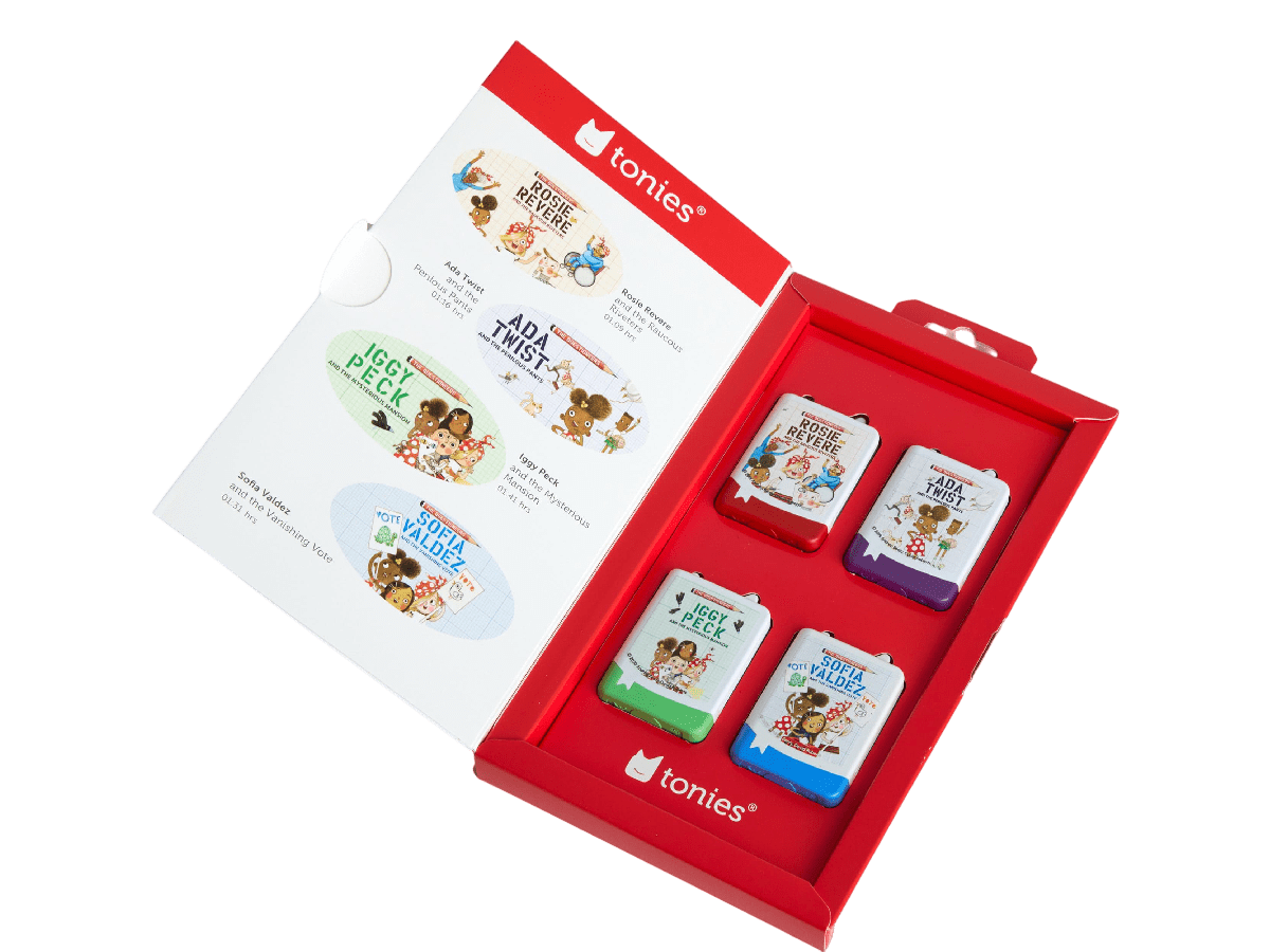 Questioneers Audiobook Tonies - 4 Pack with packaging