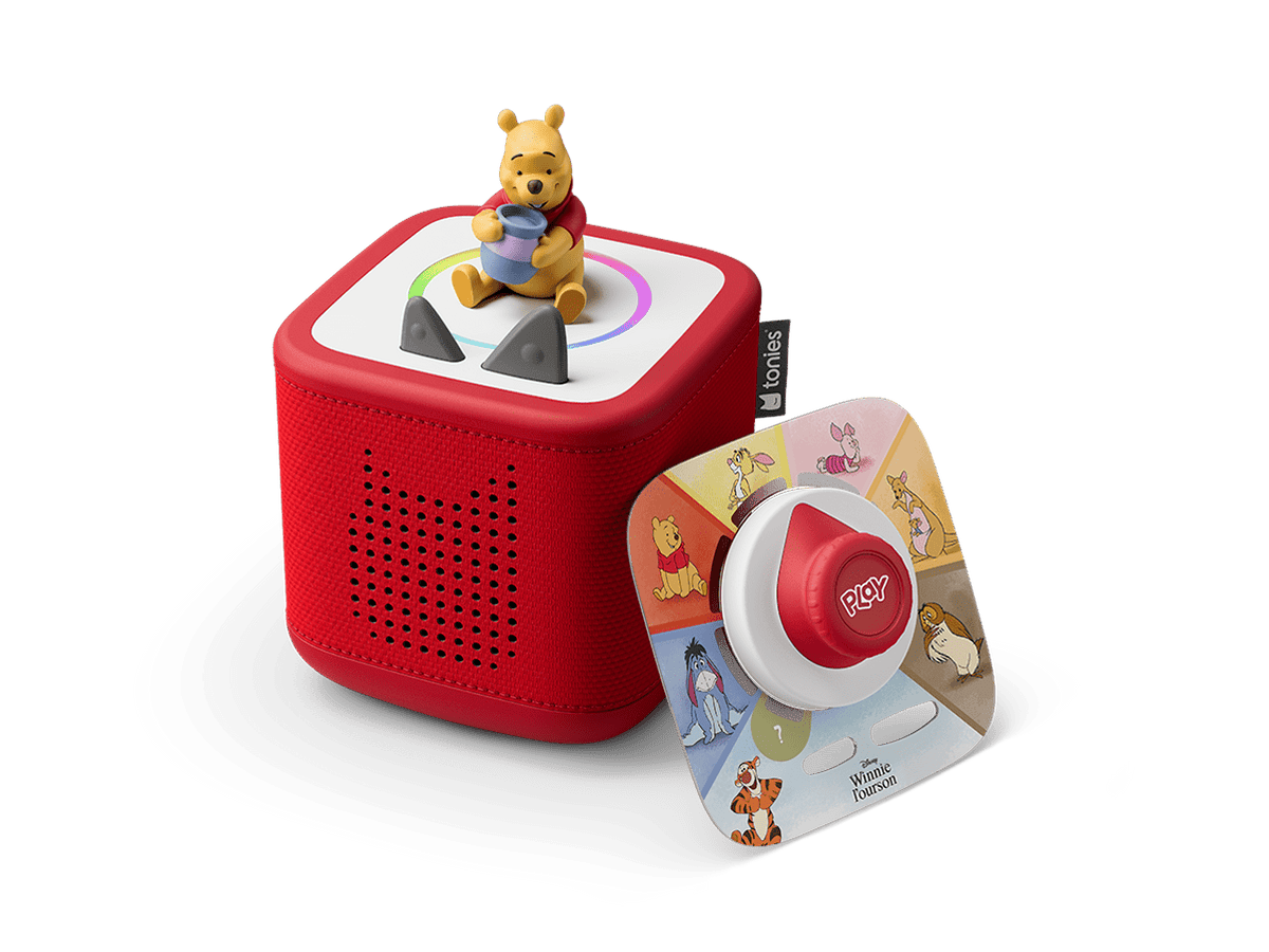 winnie the pooh tonie on a red toniebox 2 with winnie the ooh tonieplay game