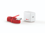 USB-C red chord Toniebox 2 charger with white converter block showing USB-C side
