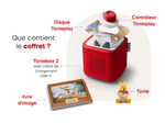 What’s in the bundle? red Toniebox 2, tonieplay controller, Winnie the Pooh tonie and tonieplay game and USC-C charging cable